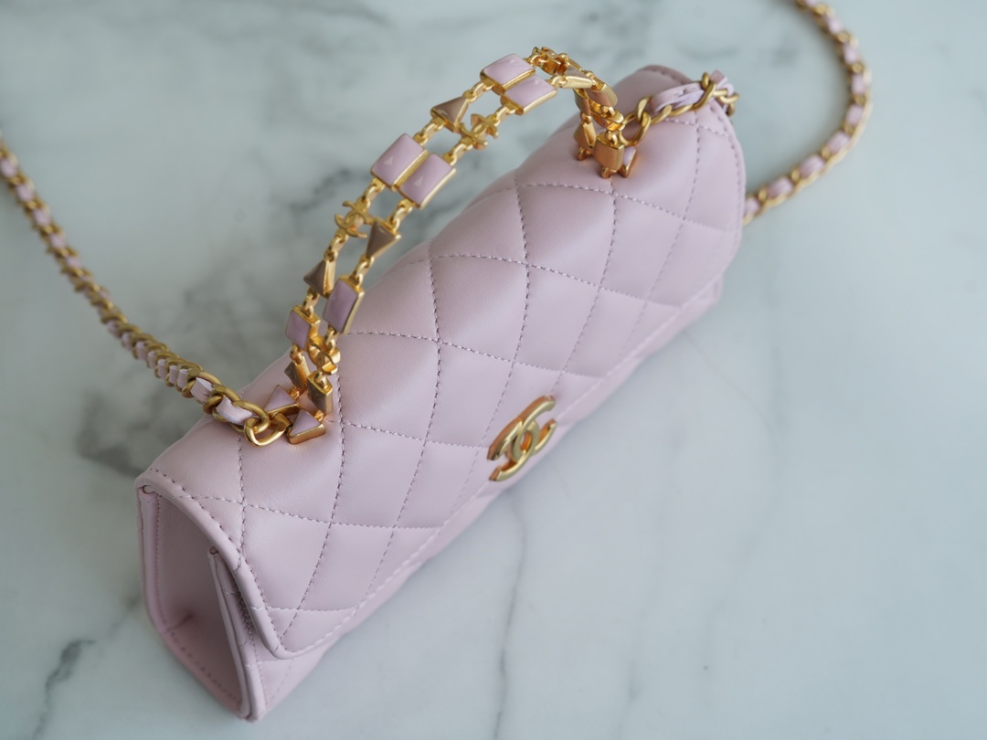 Chanel 22B Enamel Clasp Kelly Large Pink Lambskin  