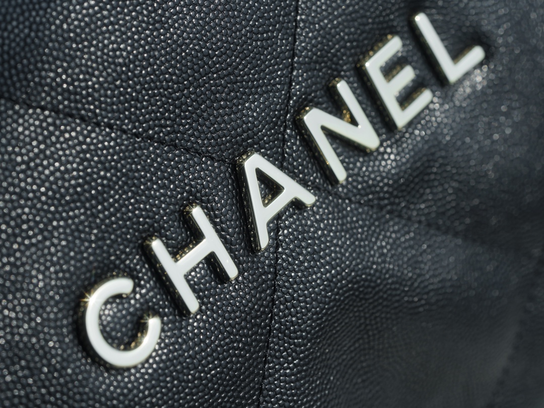 Chanel 22P 22 Bag Black and Gold Caviar Calfskin  