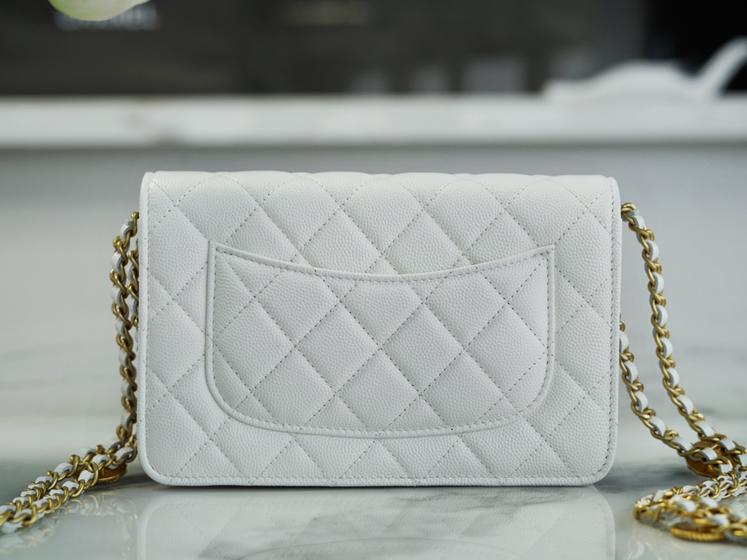 Chanel 22A Gold White Lizard-Print Calfskin with Vintage Gold Clasp  