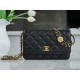 Chanel 22A Gold Black Lizard-Print Calfskin with Vintage Gold Clasp  