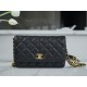 Chanel 22A Gold Black Lizard-Print Calfskin with Vintage Gold Clasp  