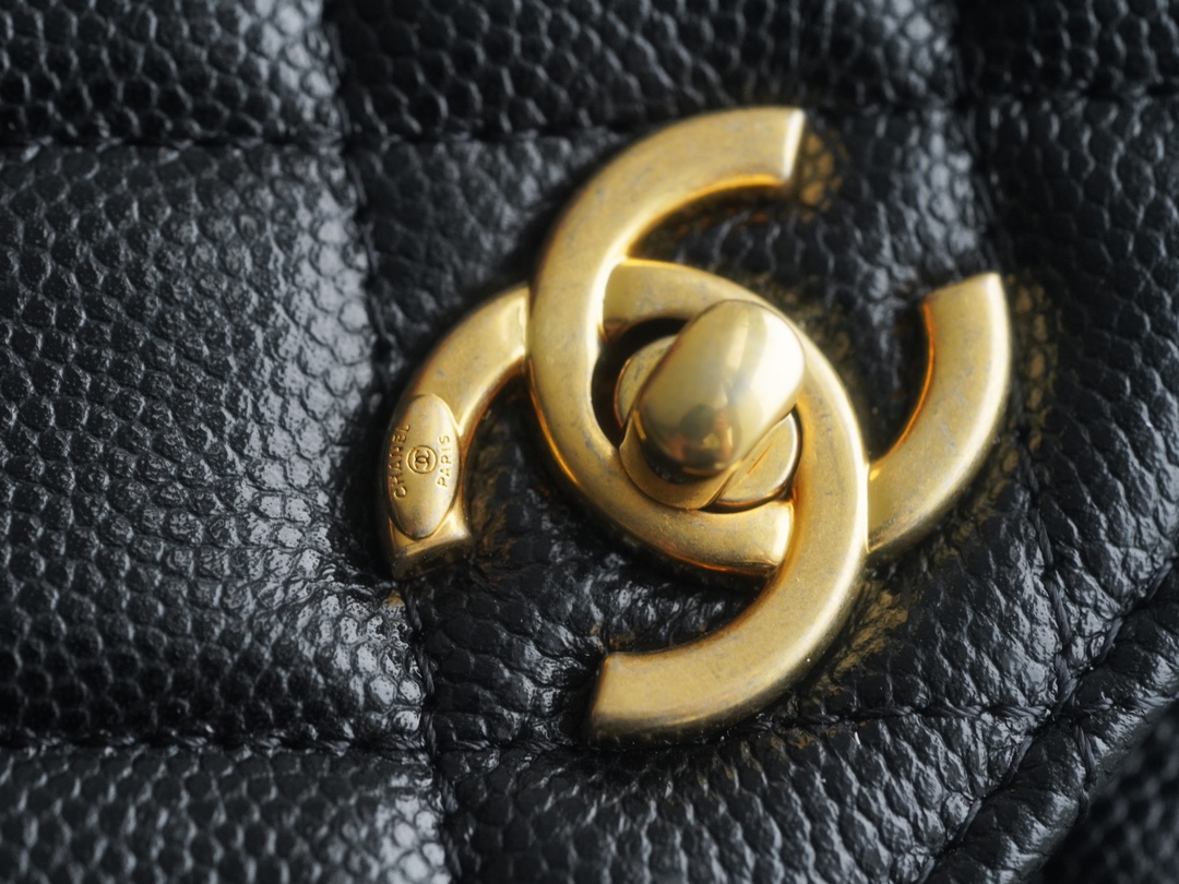 Chanel 22A Gold Black Lizard-Print Calfskin with Vintage Gold Clasp  