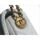 Chanel 22A Gold Flap Bag Square Lizard-Print Calfskin with Vintage Gold Clasp  