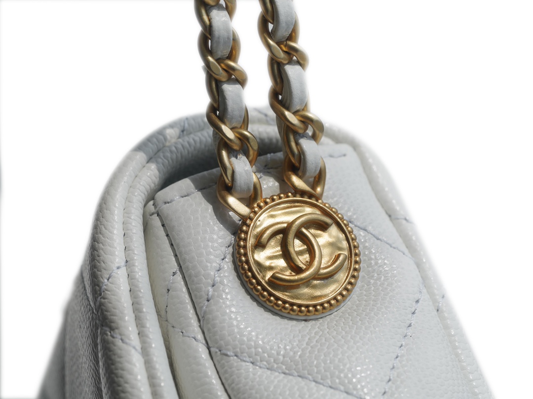 Chanel 22A Gold Flap Mini White Lizard-Print Calfskin with Vintage Gold Clasp  