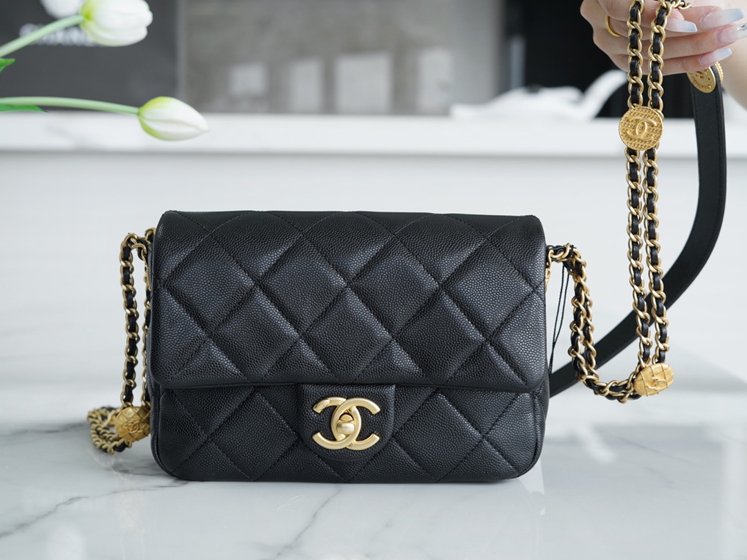 Chanel 22A Gold Flap Mini Lizard-Print Calfskin with Vintage Gold Clasp  