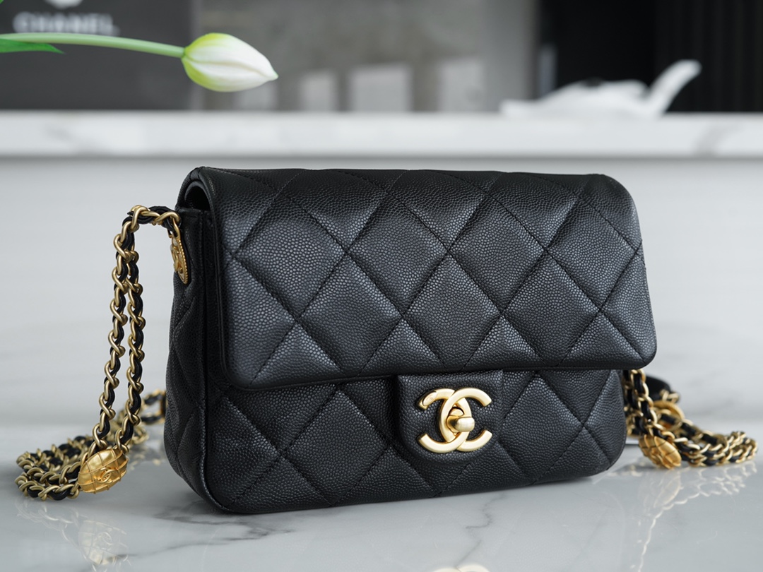 Chanel 22A Gold Flap Mini Lizard-Print Calfskin with Vintage Gold Clasp  