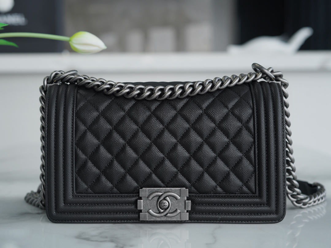 Chanel Leboy Large Quilted Black and Silver Medium Caviar Calfskin  