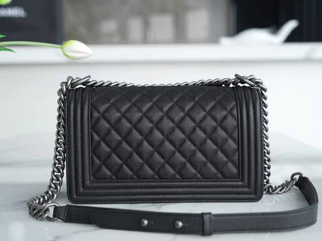 Chanel Leboy Large Quilted Black and Silver Medium Caviar Calfskin  