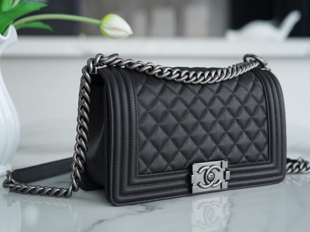 Chanel Leboy Large Quilted Black and Silver Medium Caviar Calfskin  