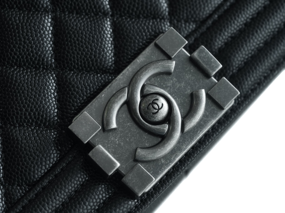 Chanel Leboy Large Quilted Black and Silver Medium Caviar Calfskin  