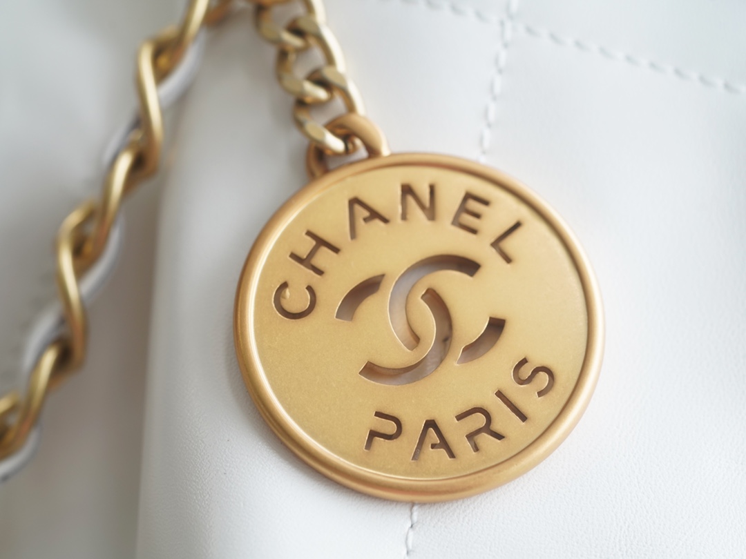 Chanel 22P 22 Bag Large White with Gold Buckle Calfskin  