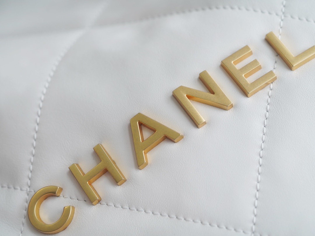 Chanel 22P 22 Bag Large White with Gold Buckle Calfskin  