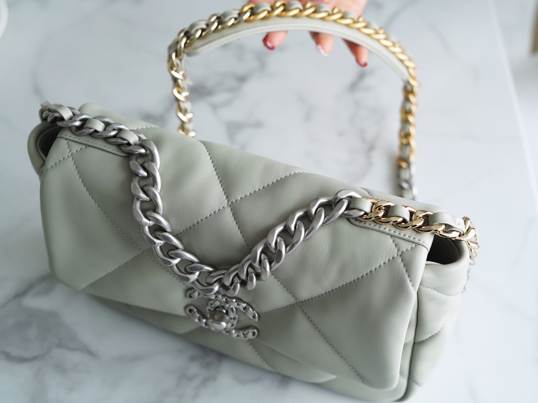 Chanel 19 BAG 22C Milk Green Gray Silver Accessories Small  