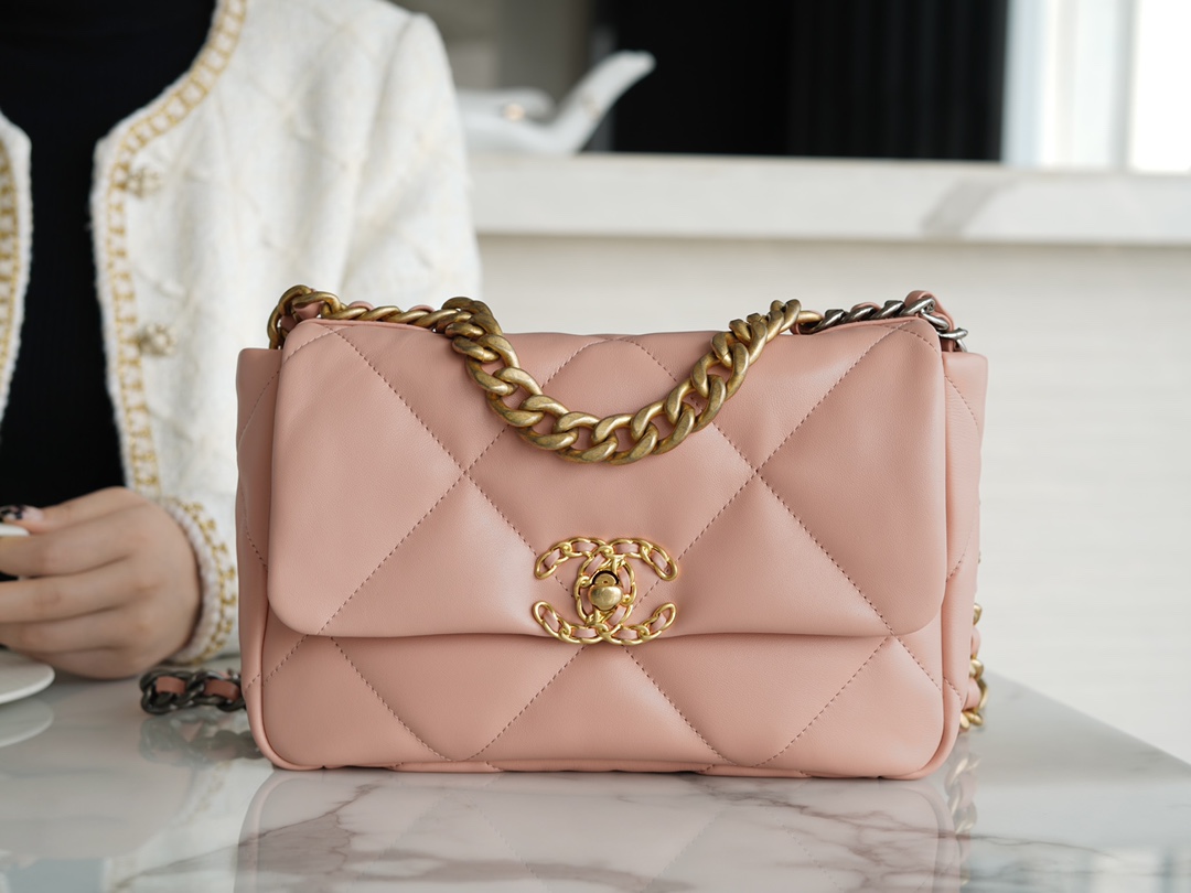 CHANEL 19 Bag Peach Pink Small Rectangular Flap  