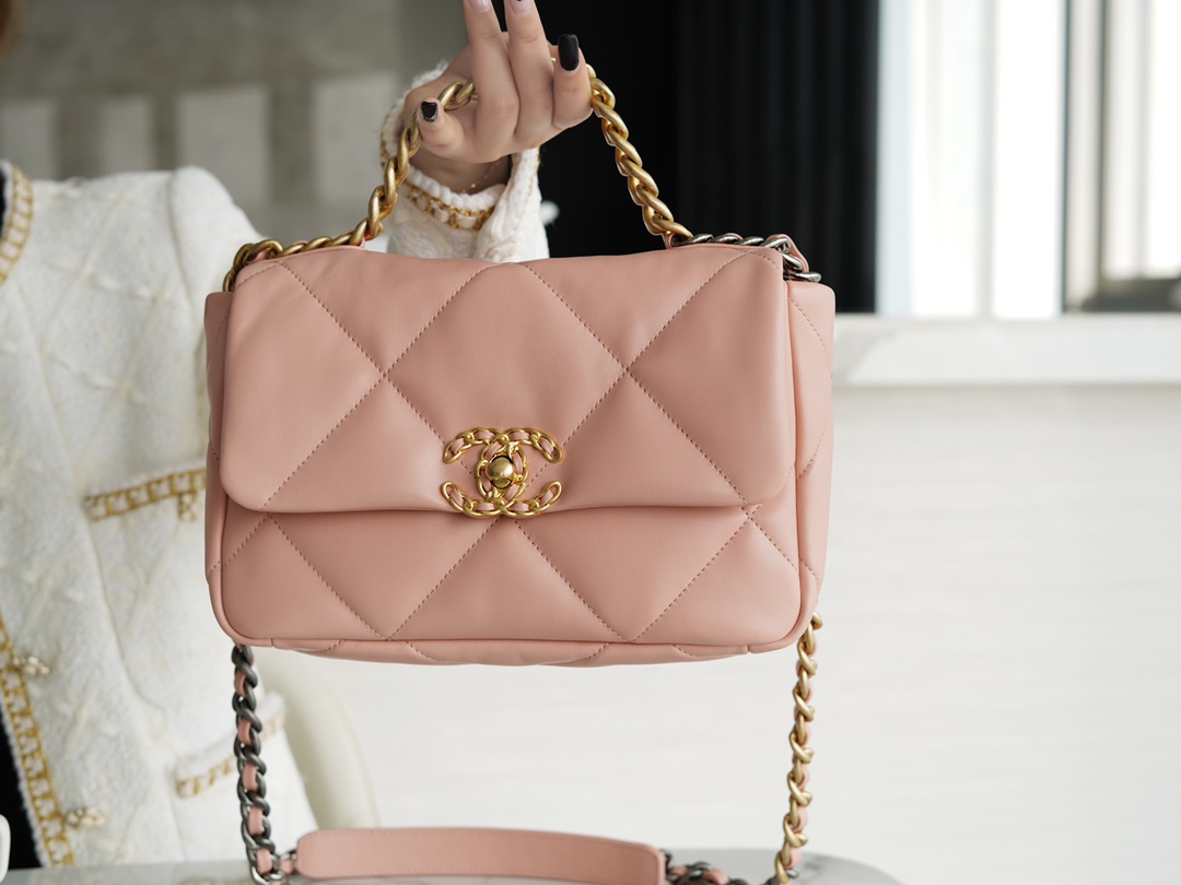 CHANEL 19 Bag Peach Pink Small Rectangular Flap  