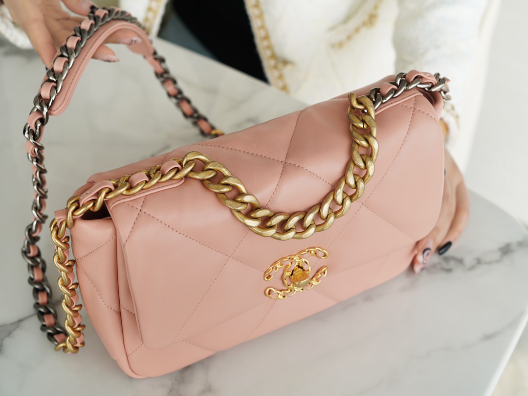 CHANEL 19 Bag Peach Pink Small Rectangular Flap  