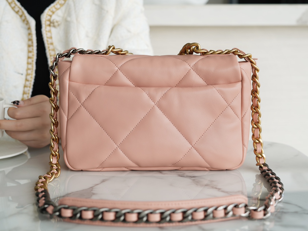 CHANEL 19 Bag Peach Pink Small Rectangular Flap  