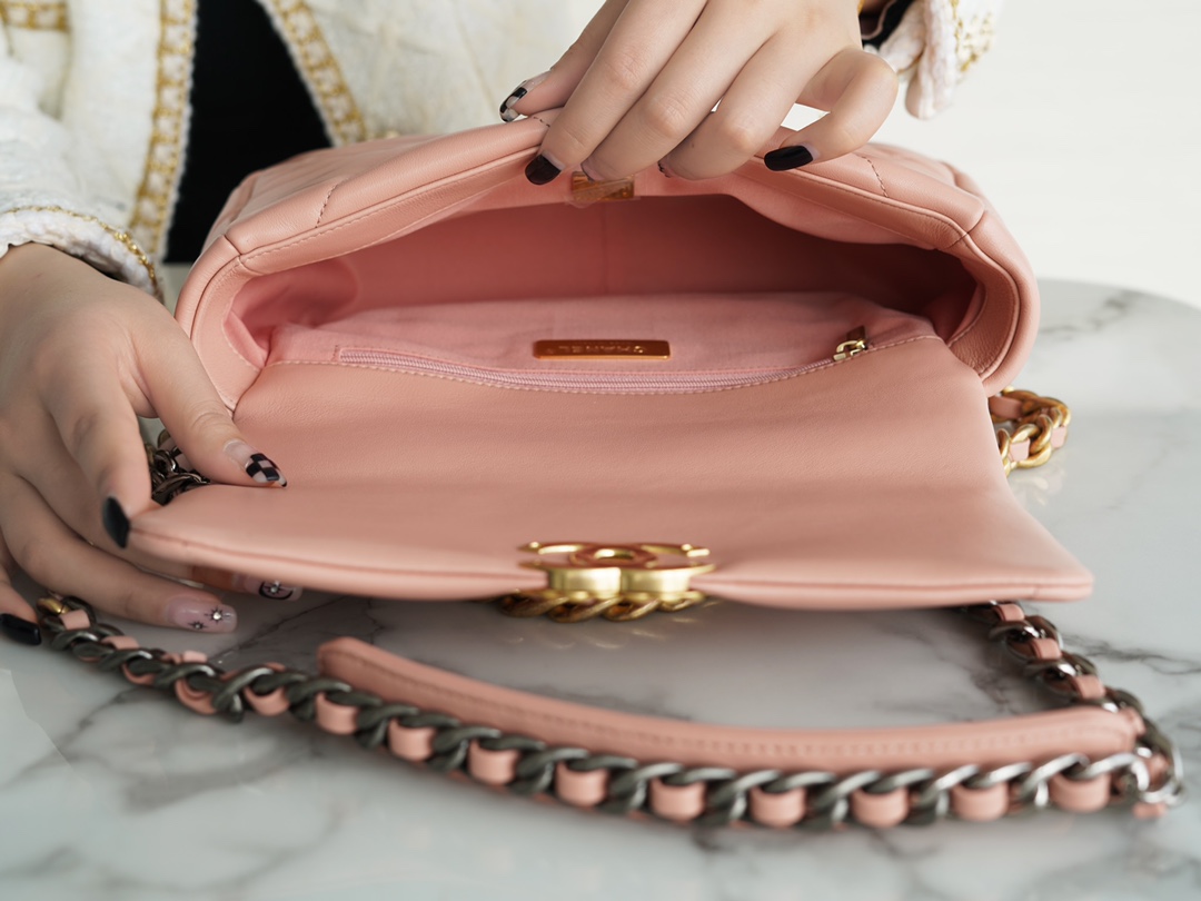 CHANEL 19 Bag Peach Pink Small Rectangular Flap  