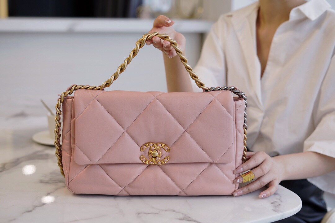 CHANEL 19 Bag Peach Pink Medium Rectangular Flap  