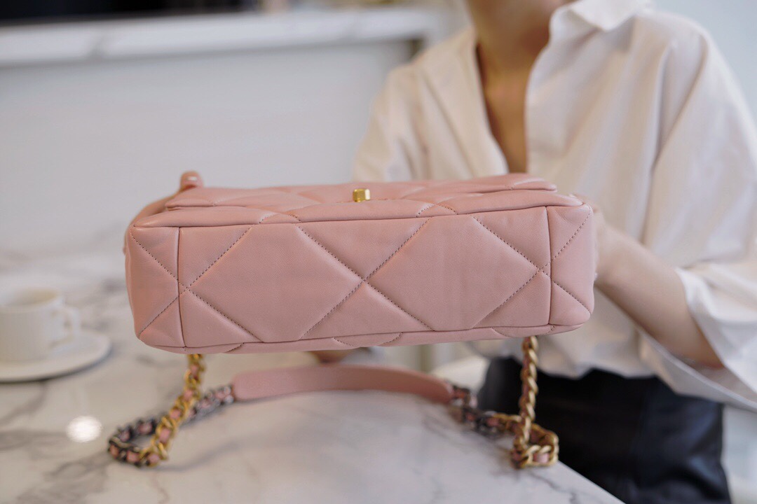 CHANEL 19 Bag Peach Pink Medium Rectangular Flap  