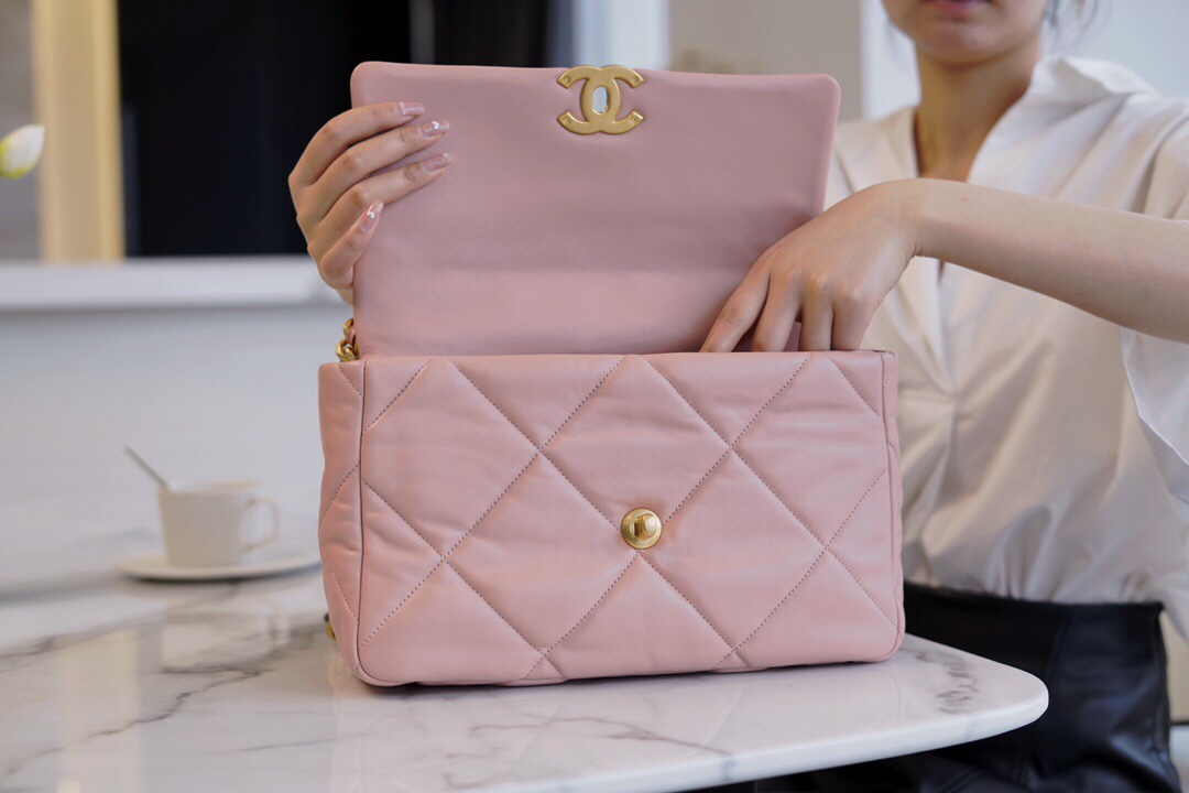 CHANEL 19 Bag Peach Pink Medium Rectangular Flap  