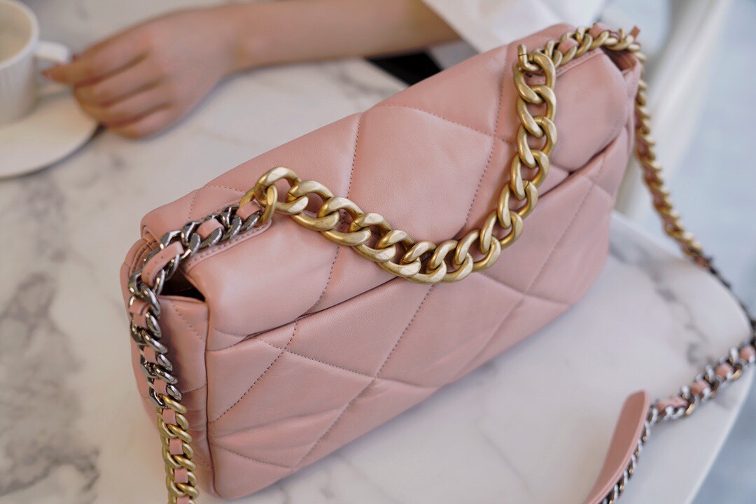 CHANEL 19 Bag Peach Pink Medium Rectangular Flap  