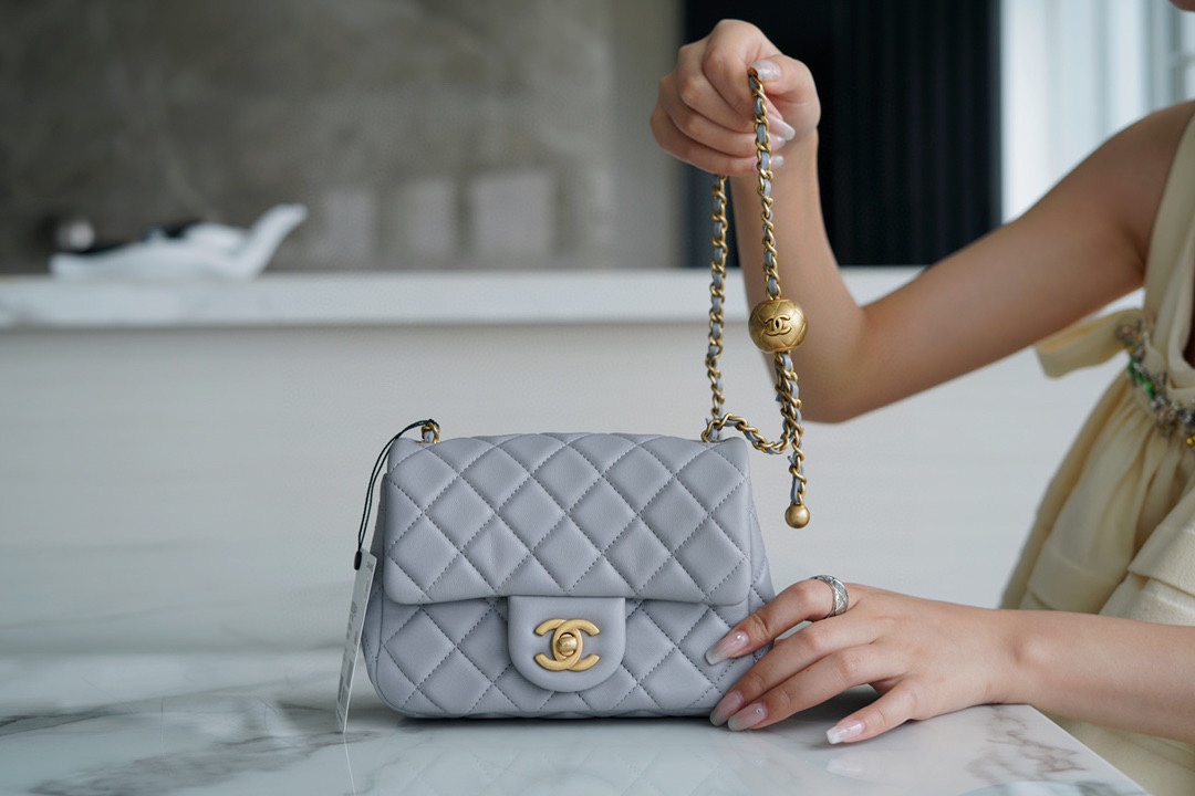 Chanel CF Metal Ball Square胖子 Light Grey  