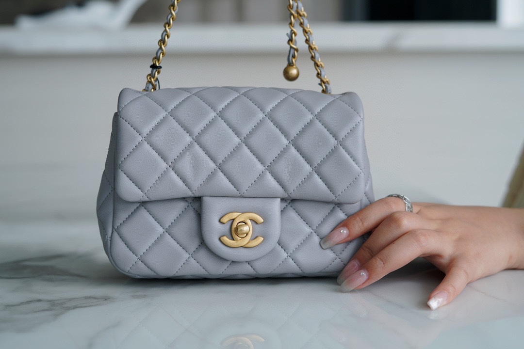 Chanel CF Metal Ball Square胖子 Light Grey  