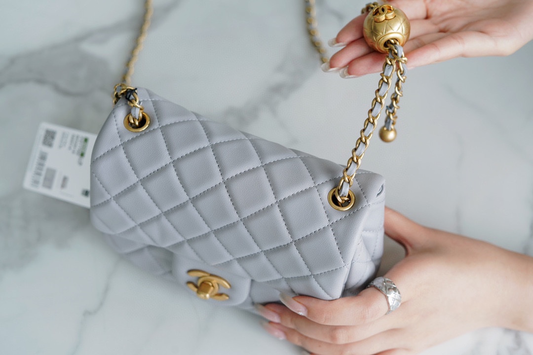 Chanel CF Metal Ball Square胖子 Light Grey  