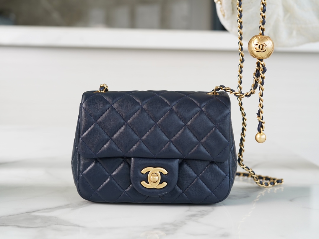 Chanel CF Metal Ball Square Fatty Dark Blue  