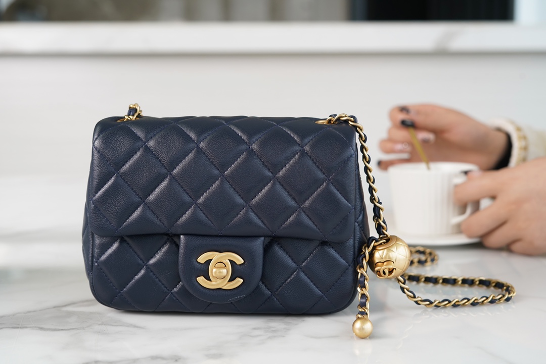 Chanel CF Metal Ball Square Fatty Dark Blue  