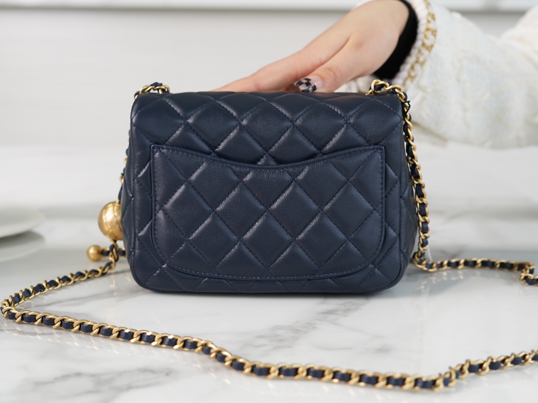 Chanel CF Metal Ball Square Fatty Dark Blue  