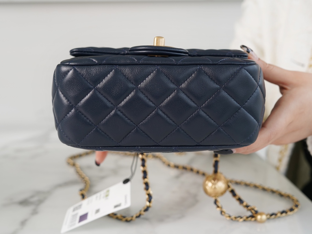 Chanel CF Metal Ball Square Fatty Dark Blue  