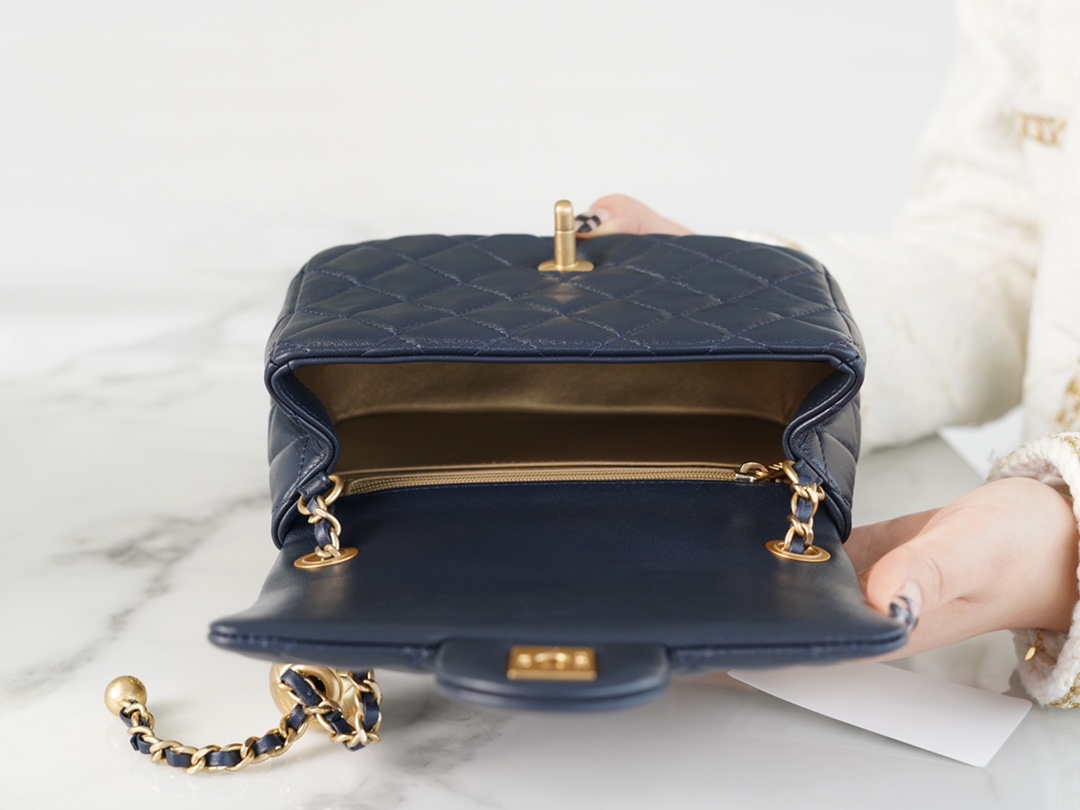 Chanel CF Metal Ball Square Fatty Dark Blue  