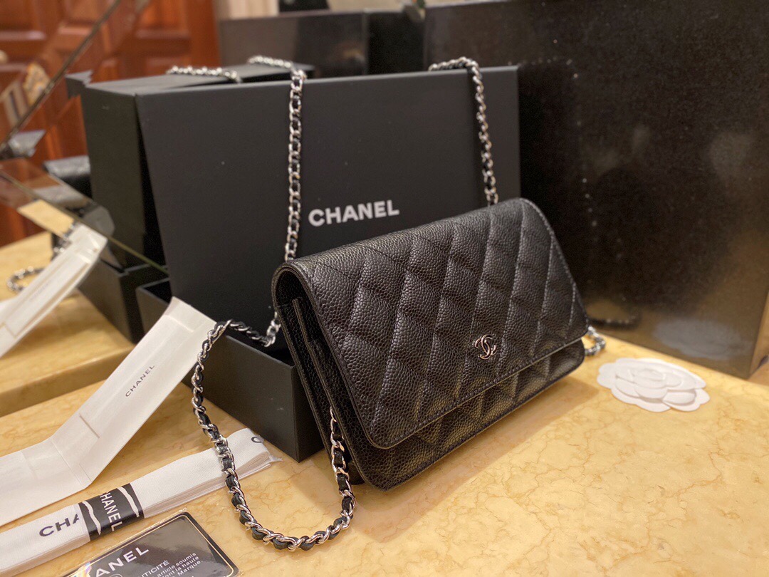 Chanel Entry-Level Classic Fortune Bag Black/Silver Caviar Leather  