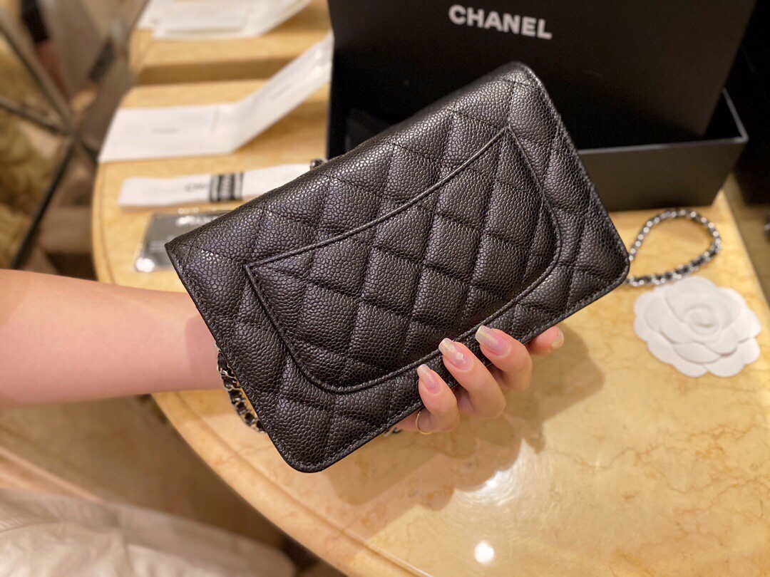 Chanel Entry-Level Classic Fortune Bag Black/Silver Caviar Leather  