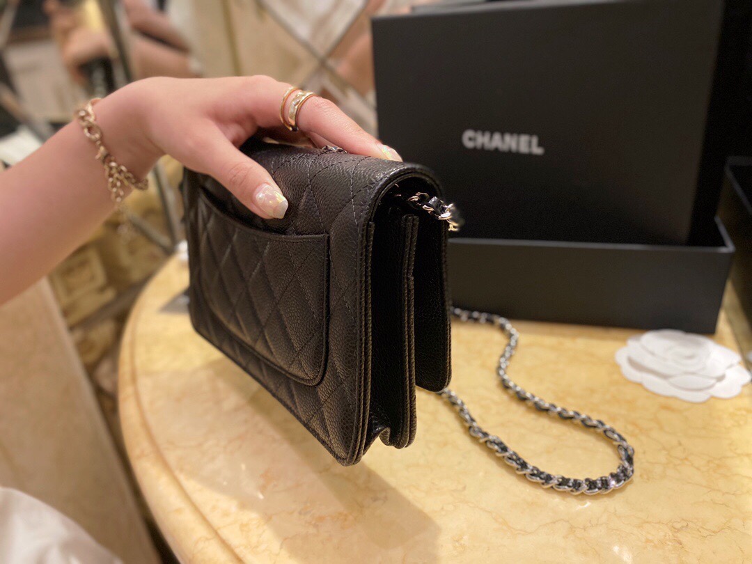 Chanel Entry-Level Classic Fortune Bag Black/Silver Caviar Leather  