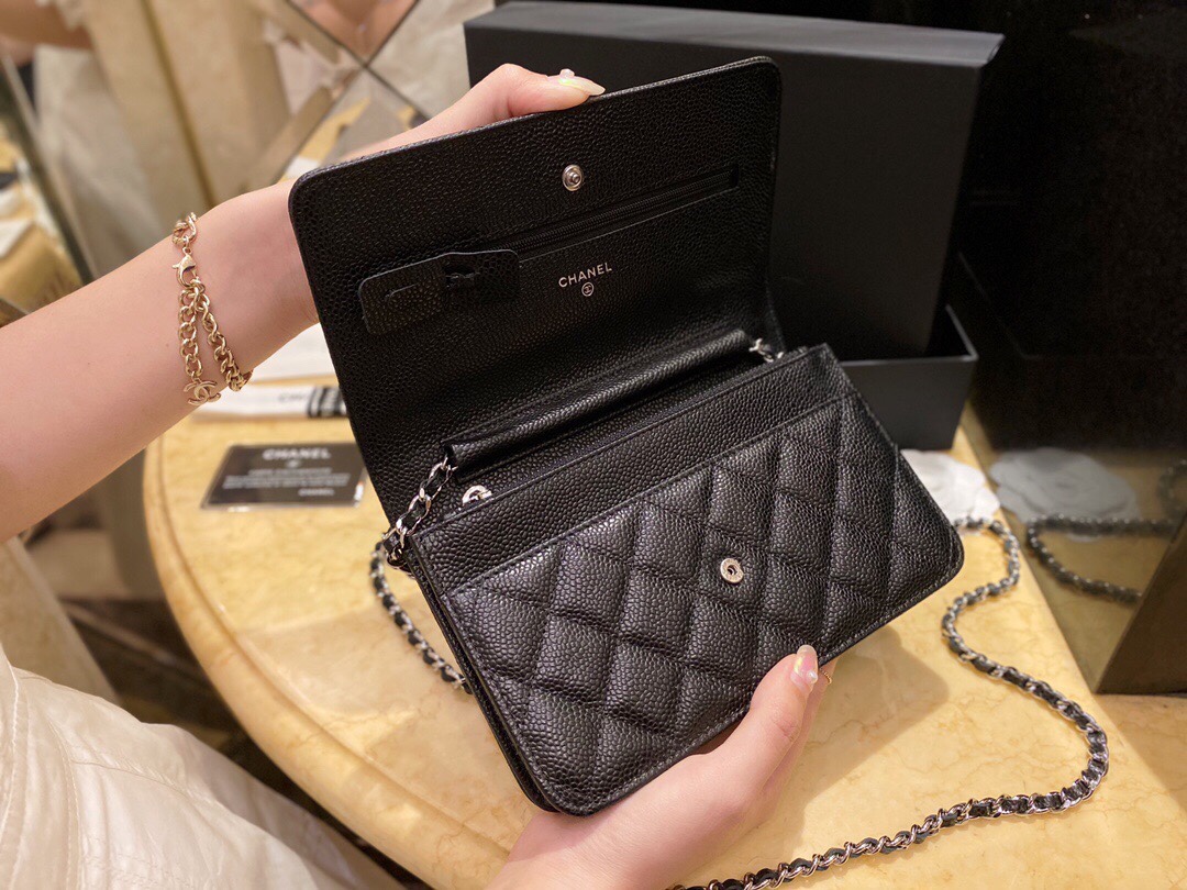 Chanel Entry-Level Classic Fortune Bag Black/Silver Caviar Leather  