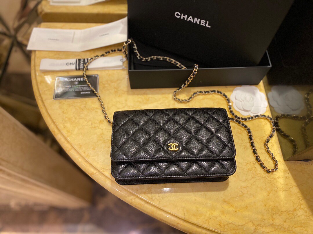 Chanel Entry-Level Classic Fortune Bag Black/Gold Caviar Pebbled Leather  