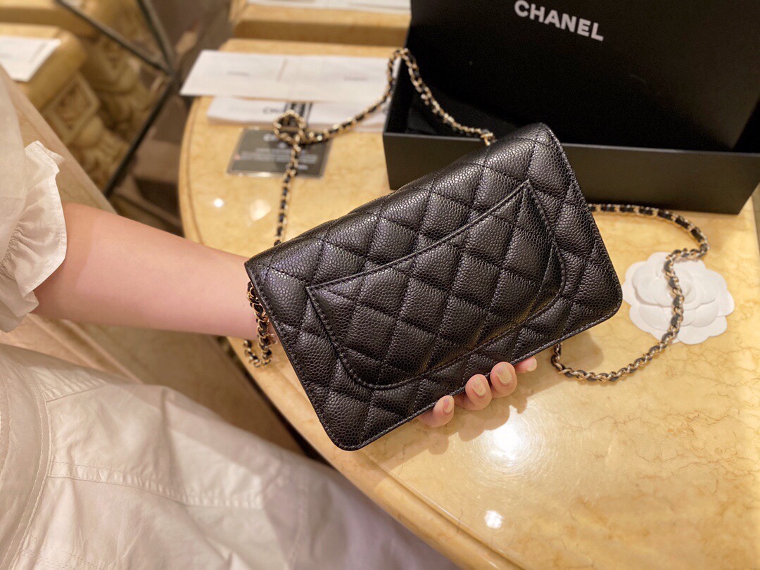 Chanel Entry-Level Classic Fortune Bag Black/Gold Caviar Pebbled Leather  