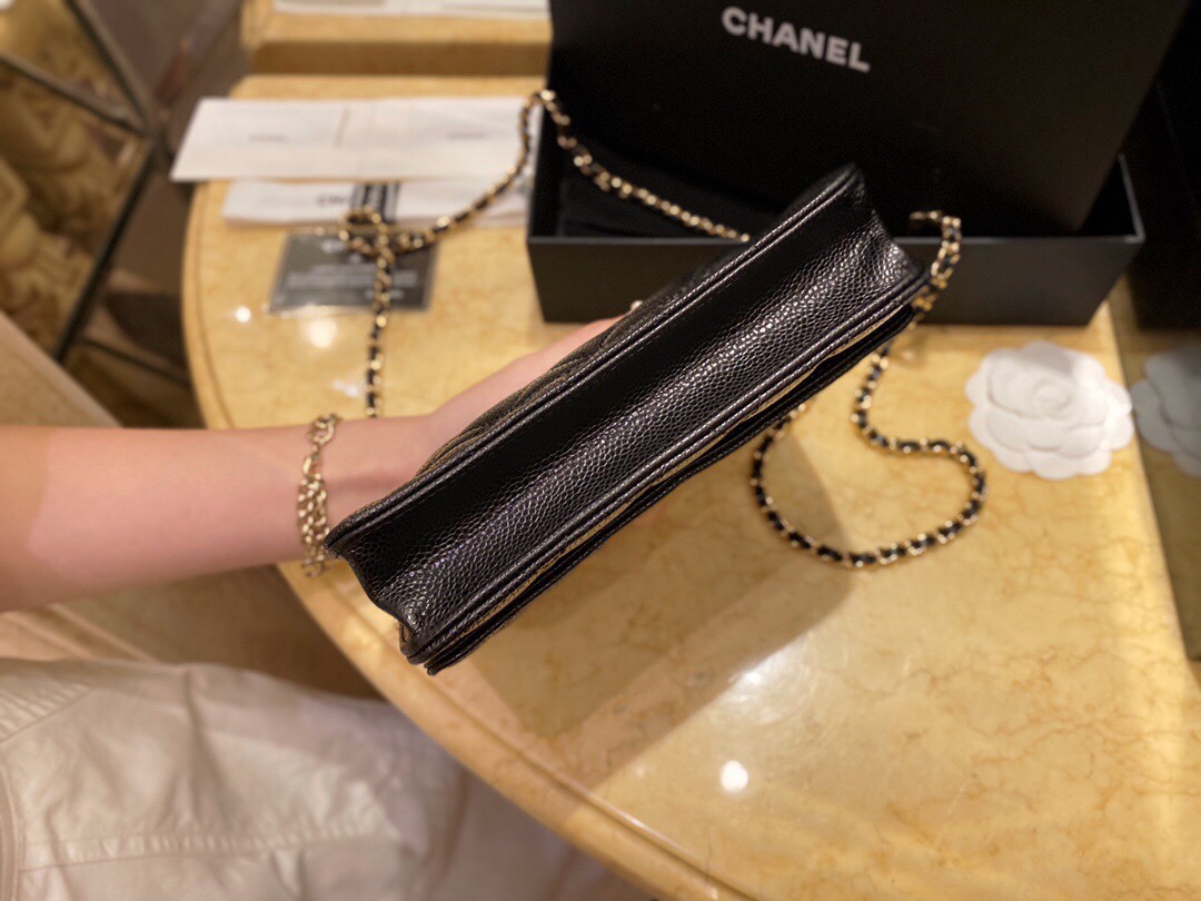 Chanel Entry-Level Classic Fortune Bag Black/Gold Caviar Pebbled Leather  