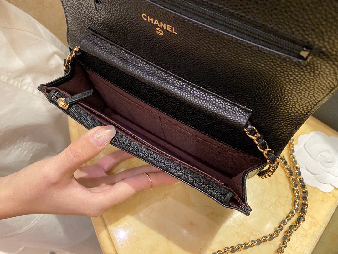 Chanel Entry-Level Classic Fortune Bag Black/Gold Caviar Pebbled Leather  