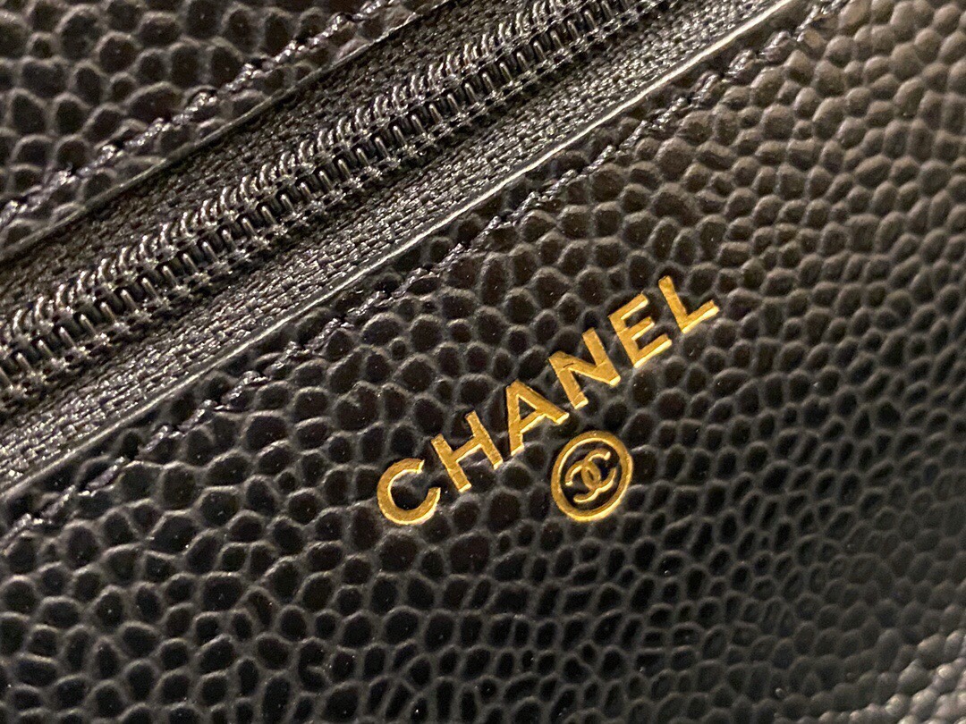 Chanel Entry-Level Classic Fortune Bag Black/Gold Caviar Pebbled Leather  