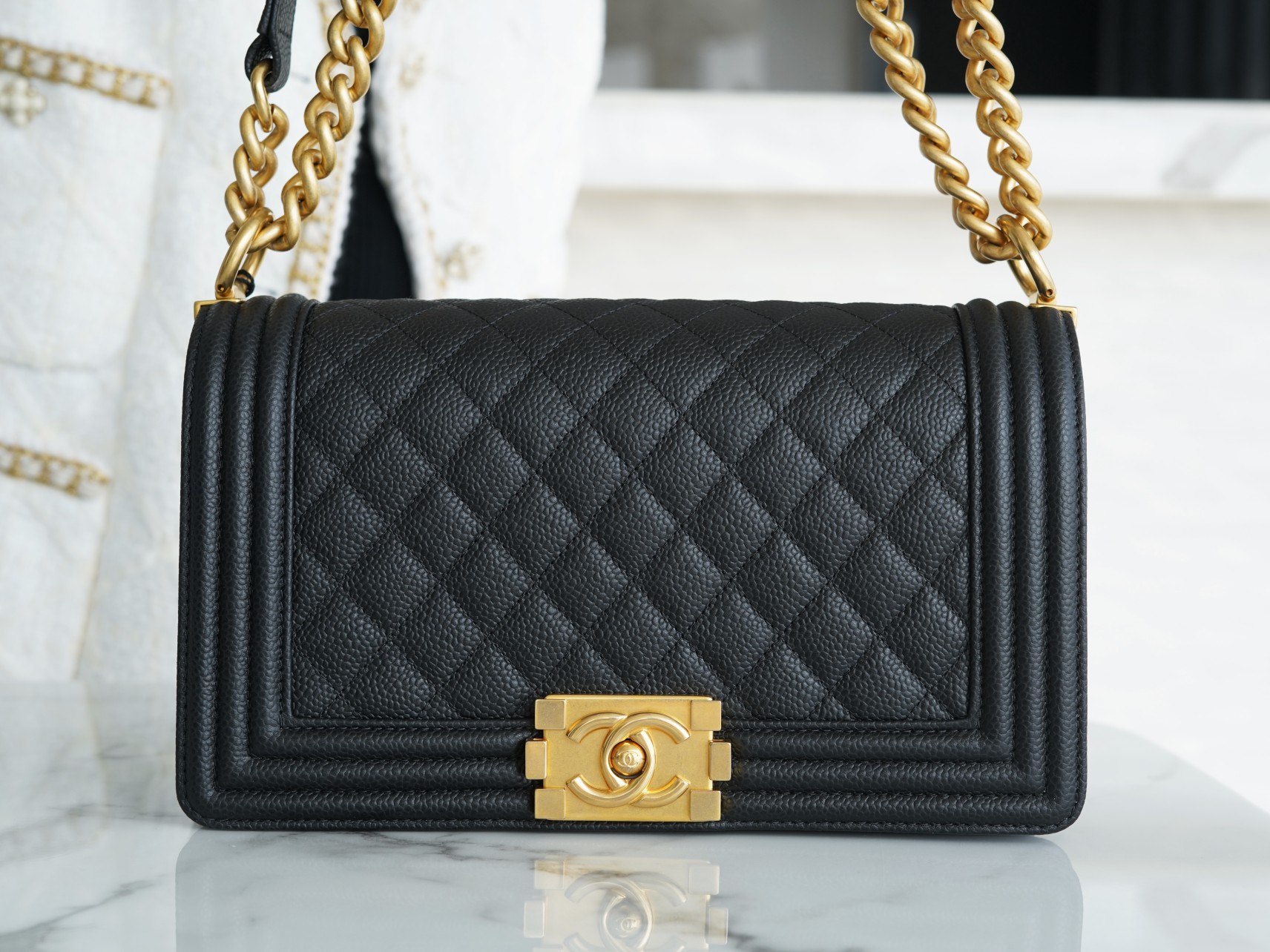 Chanel Leboy Large Ball Pattern Black/Gold Medium Caviar Leather  