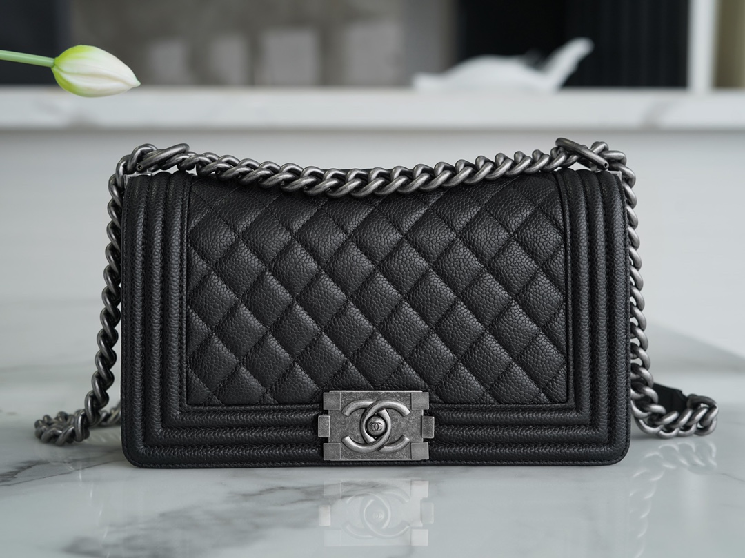 Chanel Leboy Large Ball Pattern Black/Silver Medium Caviar Leather  