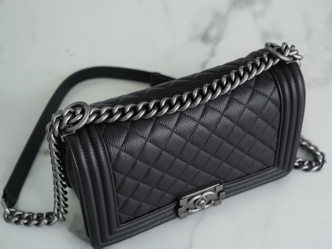 Chanel Leboy Large Ball Pattern Black/Silver Medium Caviar Leather  