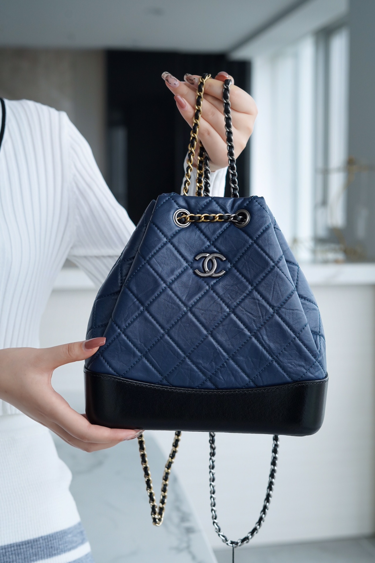 Chanel Gabrielle Backpack Blue/Black Calfskin  