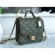 CHANEL 22K Postman Tofu Bag Olive Green Fine Grain Leather  