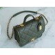 CHANEL 22K Postman Tofu Bag Olive Green Fine Grain Leather  