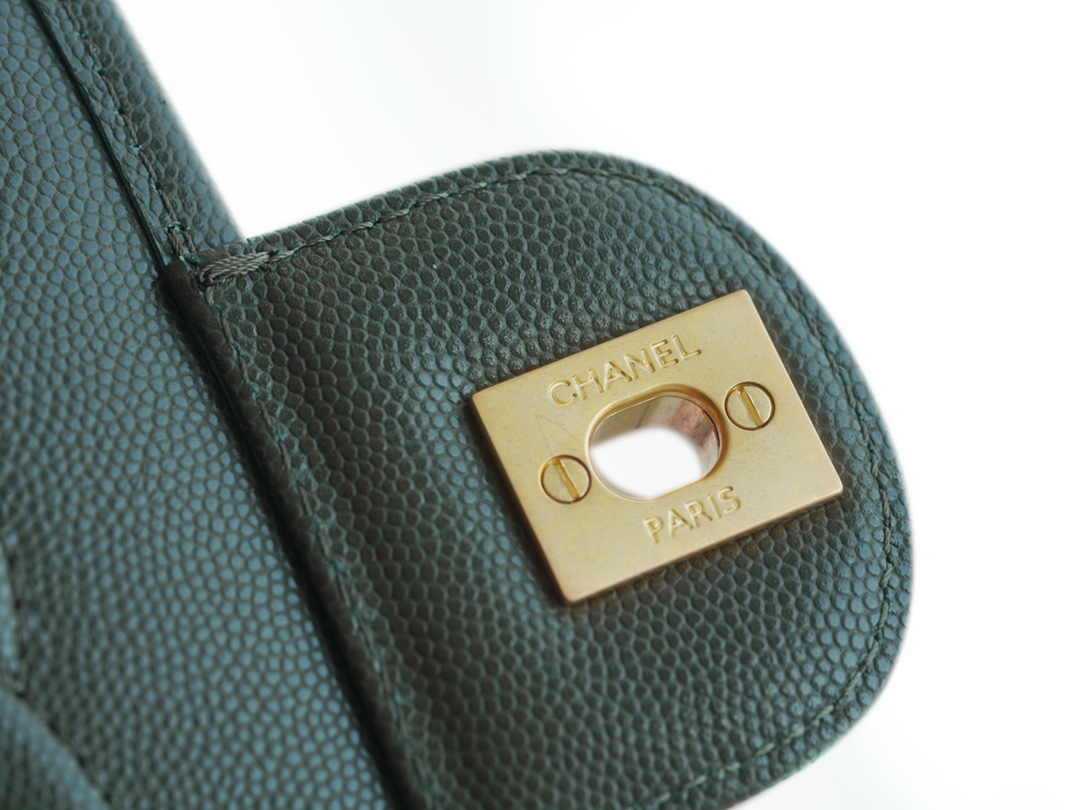 CHANEL 22K Postman Tofu Bag Olive Green Fine Grain Leather  